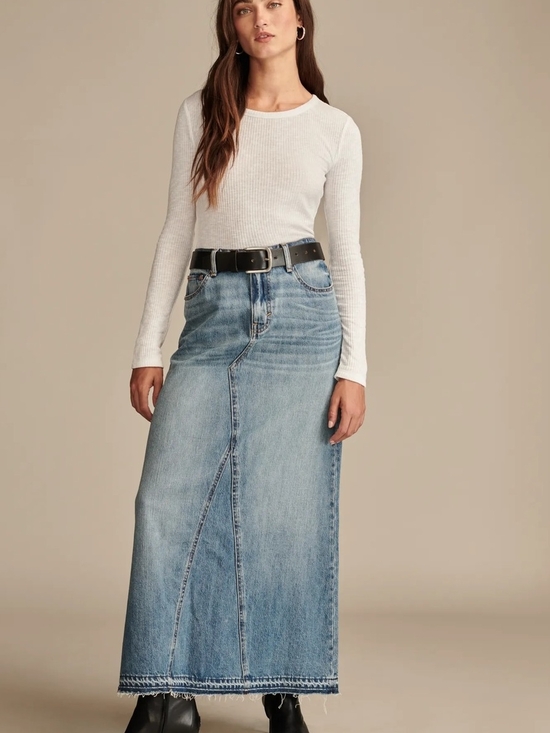 Lucky Brand Dresses & Skirts - Lucky Brand Light Blue Denim Maxi Skirt with Raw Hem 12/31